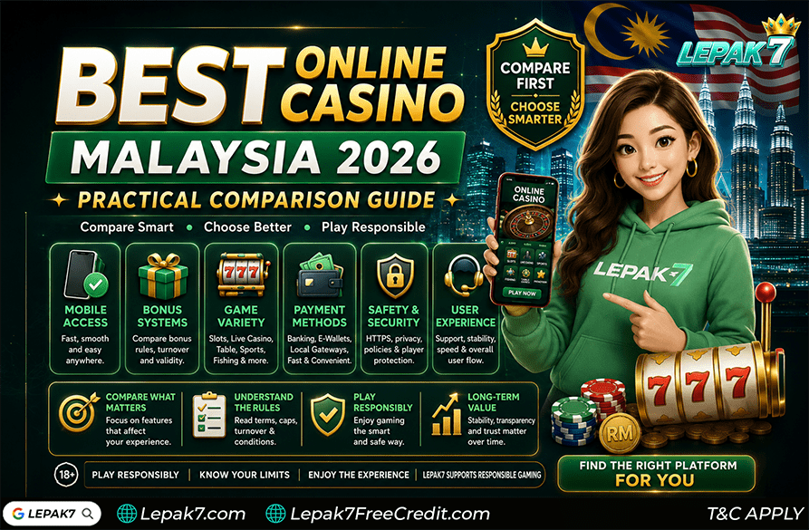 best online casino Malaysia 2026 practical comparison guide showing mobile access game variety bonus systems payment methods safety features and user experience