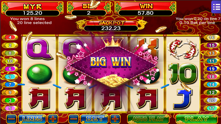 Dragon Gold MegaH5 gameplay screenshot with Chinese theme reels (free credit slot game)