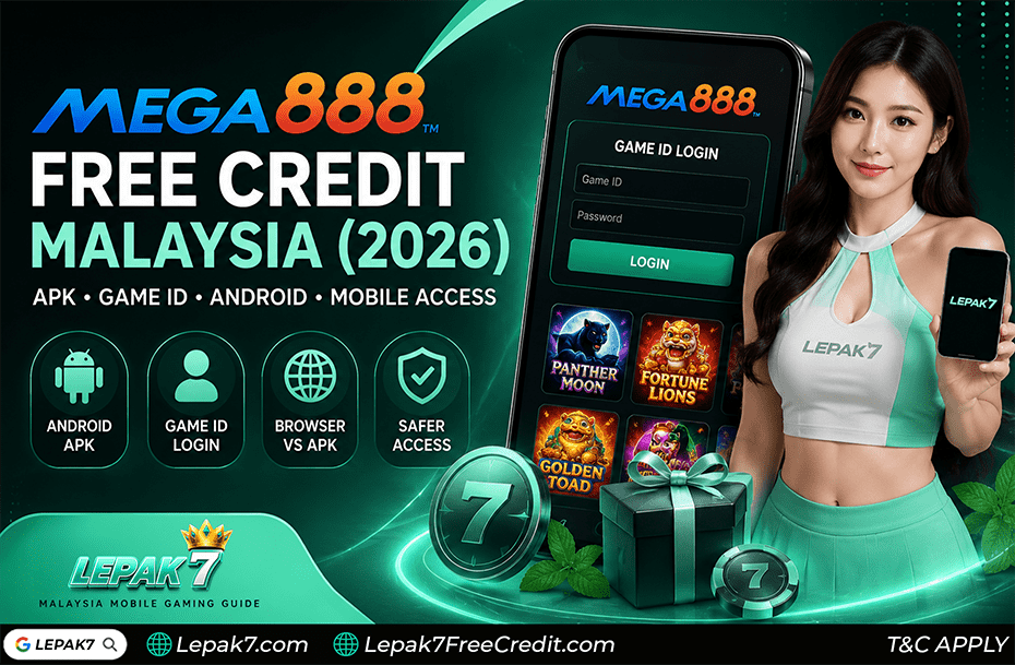 Mega888 free credit Malaysia 2026 guide showing APK download Game ID login Android setup browser vs APK systems and safer mobile gaming access