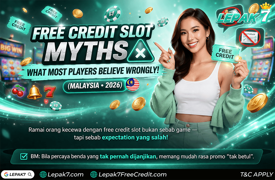 free credit slot myths Malaysia 2026 banner explaining common false beliefs about free money guaranteed withdrawal slot patterns and turnover misunderstandings