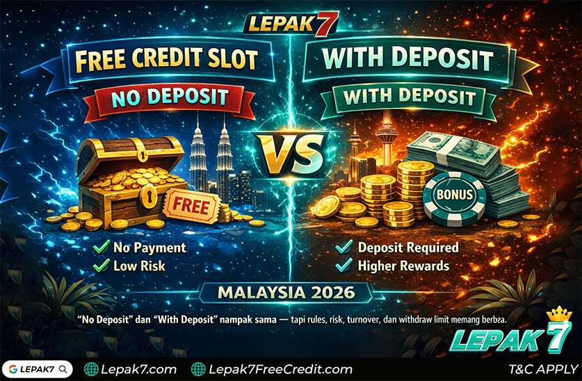 Free credit slot no deposit vs with deposit comparison for Malaysia 2026 - Lepak7 guide