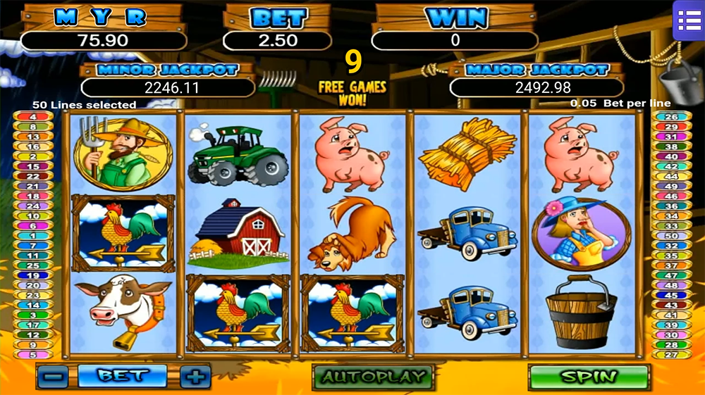 Triple Twister MegaH5 gameplay screenshot showing reels and paylines (free credit slot game)