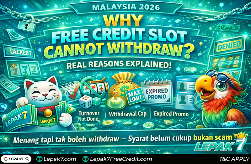 free credit slot cannot withdraw Malaysia 2026 - real reasons explained by Lepak7 (turnover, eligible games, cap, expiry, verification)