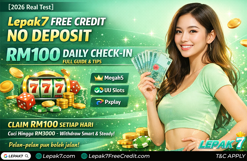 Lepak7 free credit no deposit RM100 daily check-in 2026 guide about turnover withdrawal rules supported games and real player tips