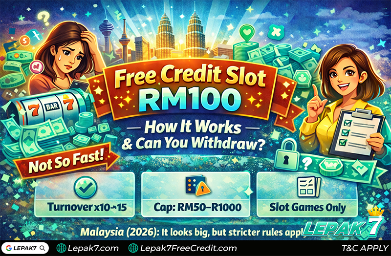 free credit slot rm100 Malaysia 2026 - how it works, turnover x10 to x15, withdrawal caps and rules