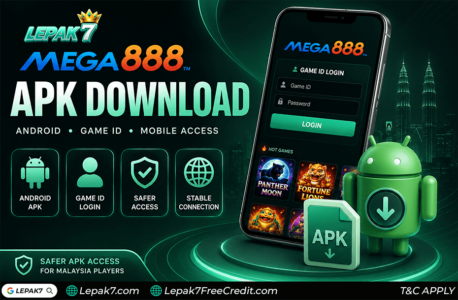 Mega888 APK download Malaysia 2026 guide showing Android installation Game ID systems browser filtering DNS routing and safer mobile access