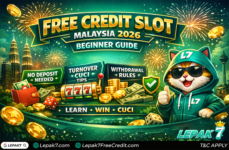 what is free credit slot Malaysia 2026 - Lepak7 guide banner about no deposit rules, turnover and withdrawal limits