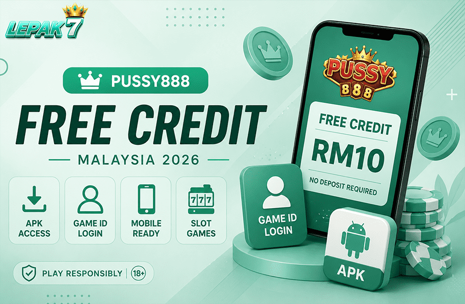 Pussy888 free credit Malaysia 2026 guide showing APK access download methods Game ID login mobile access turnover rules and beginner tips