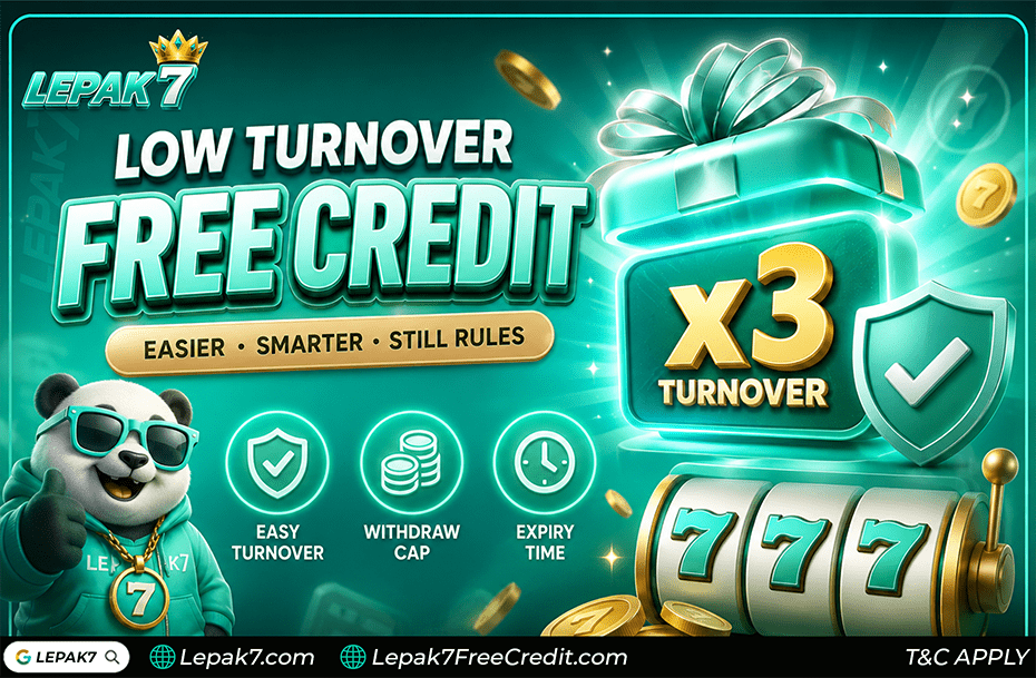low turnover free credit slot Malaysia 2026 guide showing easier turnover rules withdrawal caps eligible slot games and beginner friendly free credit systems