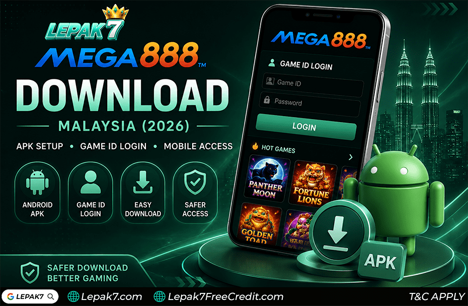 Mega888 download Malaysia 2026 guide showing Android APK setup Game ID login download troubleshooting DNS issues and safer mobile access
